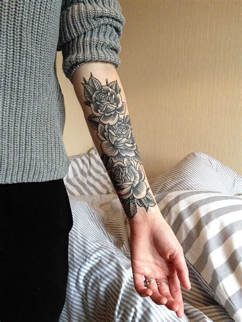 forearm rose sleeve tattoo|More.